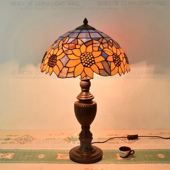 16inch Euroopa päevalille Tiffany Tabel Lamp Stiilis Vitraaži Lamp Magamistuba Öö Lamp E27 110-240