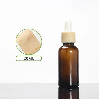 20 ml pruunist klaasist pudel, puidust kuju tilguti kaas õli/essence/seerumi/vedelik/skin care tilguti pudel naha hooldus pakkimine