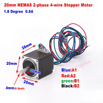 20BYGH NEMA 8 1.8 ° 20mm 2-Faasiline 4-Juhtmeline Hübriid Stepper Mootor Robot 3D-Printer