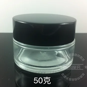 30pcs hulgi-50g selge klaas koor purk musta alumiiniumist kaas, 50 grammi kosmeetikatoodete pakenditega silmakreem, 50g galss pudel
