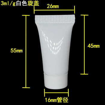 3ML Kosmeetika Toru, 3G Koor Toru valge kruvi kaas -, Kosmeetika-3ml Proovi Plastikust Pehme Pudel kasutada eye cream mahuti