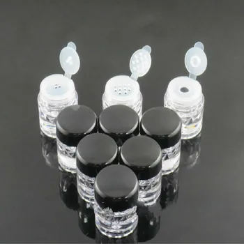 3ML Lahtine Pulber Pudel 1-2G Tühi, SEST Plast-ja Kosmeetikatooted Põsepuna pakendikonteinerite Must Kaas Küünte Sära Karp 50tk/palju