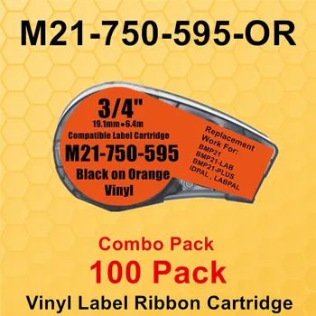 50~100PK Lindi Padrunid M21-750-595-VÕI Märgistamise Must Orange Vinüül Jaoks BMP21-PLUS,BMP21-LAB Pihuarvutite Label Printers