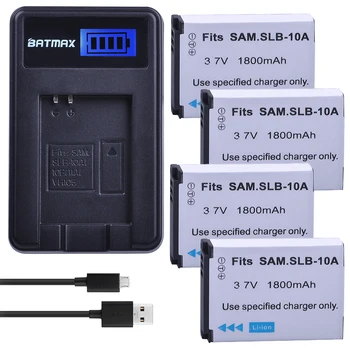 Batmax 4pc 1800mAh SLB-10A, SLB10A Li-ion Kaamera Aku+LCD USB Laadija Samsung P800 P1000 PL50 PL51 PL55 SL420 SL502 SL620