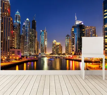 Custom 3D murals.Dubai pilvelõhkuja jõgede öö linna kaasaegse tapeet disain,elutoas diivan, tv seina magamistuba de papel parede
