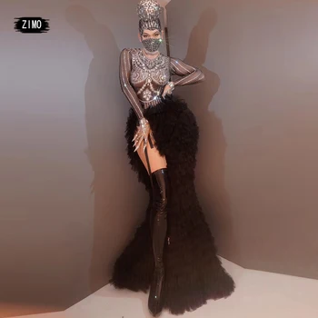 drag queen kostüümid, saba mood komplekti Kive must Bodysuits pikad varrukad Naiste klubi partei Etapp Laulja sünnipäev komplekt