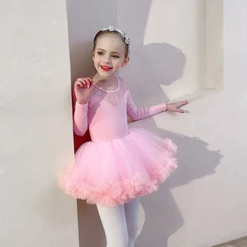 Hot Müük Kõrge Kvaliteedi Lapsed Pits Pikad Varrukad Tants Leotards Tüdrukud Ballet Tutu Seelik Laste Ballett Kostüümid