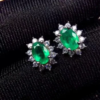 Looduslik emerald kõrvarõngas Tasuta kohaletoimetamine Reaalne originaal emerald 925 sterling hõbe Gem 4*6mm 2tk