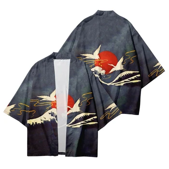 Meeste ja naiste Jaapani kimono traditsioonilise kunsti looma stiilis trükkimine vabaaja lahti õhuke mantel Aasia kimono jakk 4