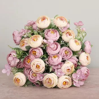 Mitmevärviline Tee Rose Vaas Kodu Kaunistamiseks Tarvikud Plastikust Lilled Pulm Teenetemärgi Tehislilled Pulm Aed Decor