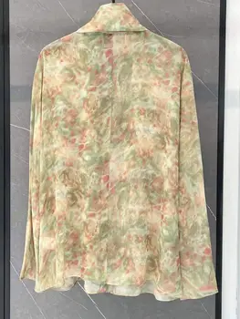 Mustust Print Collection Naiste Wrap Chemise V-kaeluse Silk lõngaga Lace-up Pluus Pikad Varrukad Daamid Elegantne Särgid 2022 Suvel Uus