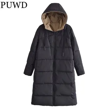 PUWD Mõõdus Naiste Kapuutsiga Sirge Mantel 2021 Sügis Mood Daamid High Street Naiste Mantel (Solid Color kahepoolne Puuvillane Mantel