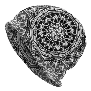 Püha Geomeetria Mandala Kapoti Homme Lahedad Knitting Müts Meeste, Naiste Sügis-Talv Soe Lill Elu Geomeetriline Beanies Mütsid