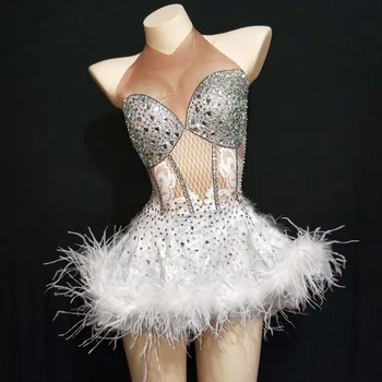 Sära Slilver Crystal Valge Sulg Kleit Naiste Sünnipäeva Tähistada Minu Kleit Ööklubi Partei Laulja Kostüüm Tantsu Show Kanda