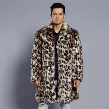 Sügisel leopard printida faux naaritsa nahast jakk meeste talvel paksenema soe pikk karusnahk, nahk mantel meeste jakid jaqueta de couro B20