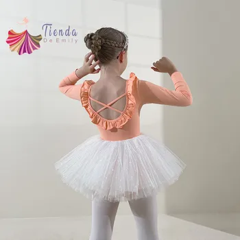 Tants Leotard Tüdrukud Pikk Ruffle Varrukad Väikelapse Ballett Varustus Sära Sära Tutu Seelik Ballerina Kleit, Kostüüm Kunsti-Uisutamine