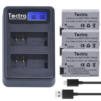 Tectra 3TK LP-E8 LPE8 LP E8 7.4 V/1800mAh Li-ion Aku + LCD USB Dual Charger Canon EOS 550D 600D 650D 700D