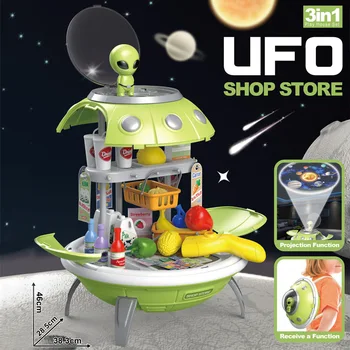 UFO Projektor Ladustamise Seljakott mänguasi Lastele lauamängud, Toidu Köök Teeselda, Mängida Toiduvalmistamis Köögitarbed Pot Montessori Interaktiivsed Mänguasjad