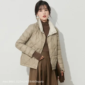 Uus korea fashion sulejope naiste lühike valge part soe talve mantel trükitud