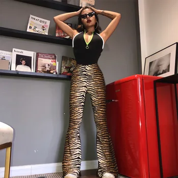 Y2k Püksid 2022 Kevadel Naiste Mood Seksikas Bodycon Püksid Streetwear Kõrge Vöökoht Leopard Printida Põletatud Säärised Club Püksid 19303