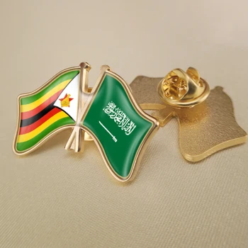 Zimbabwe ja Saudi Araabia Ületanud Topelt Sõprus Lipud Rinnamikrofon Nööpnõelad Sõle Märgid